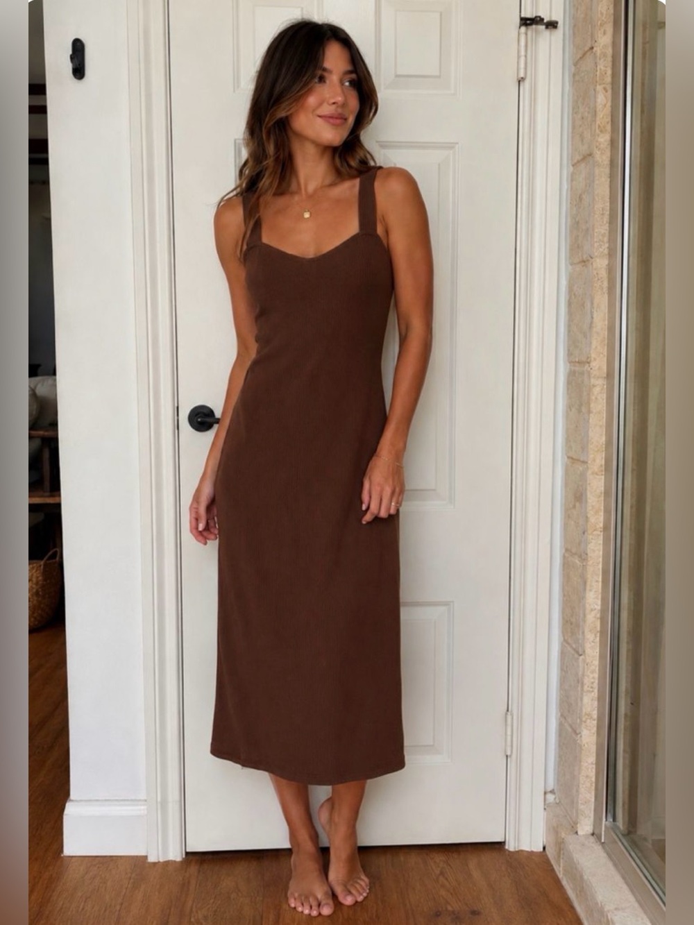 The Drop NWT Brown Ribbed Midi Dress size medium